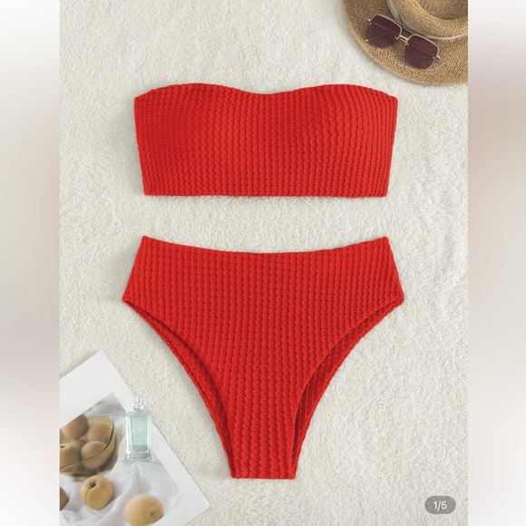 Red Textured Bikini Set - Picture 3 of 10